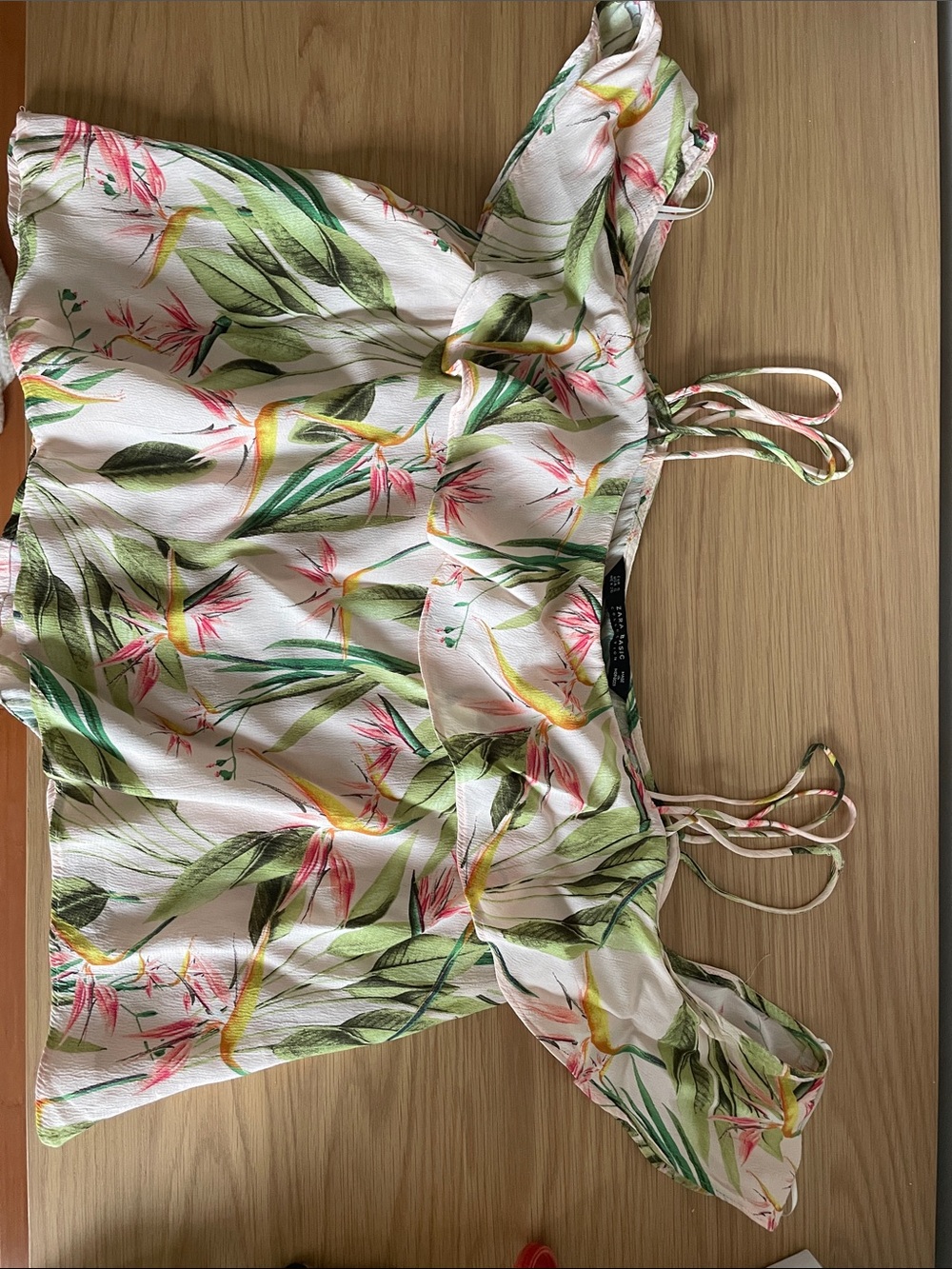 Zara Tropical off-shoulder frilly flowy Cropped Blouse